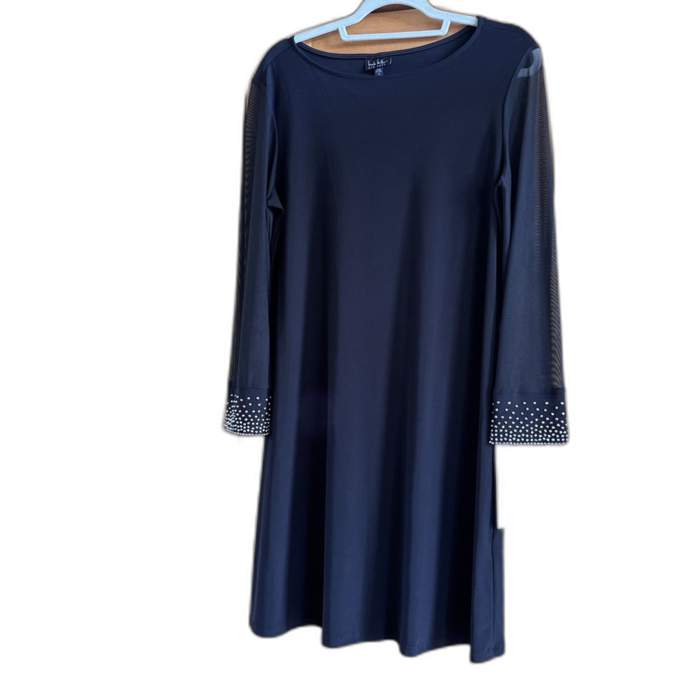 NWT Nicole Miller Little Black Dress W/ sheer Sleeves & Embellishments!!!